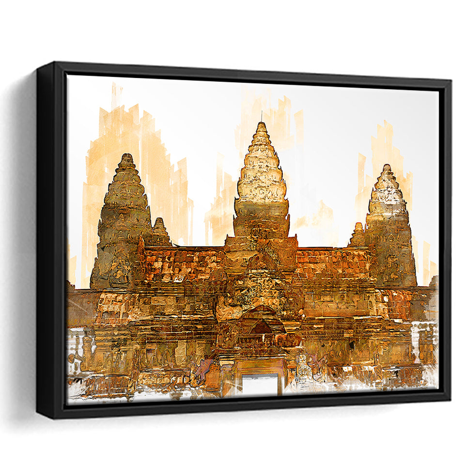 Angkor Ruins In Cambodia, Angkor Wall Art, Angkor Ruins Painting, Framed Canvas Prints Wall Art Home Decor,Floating Frame