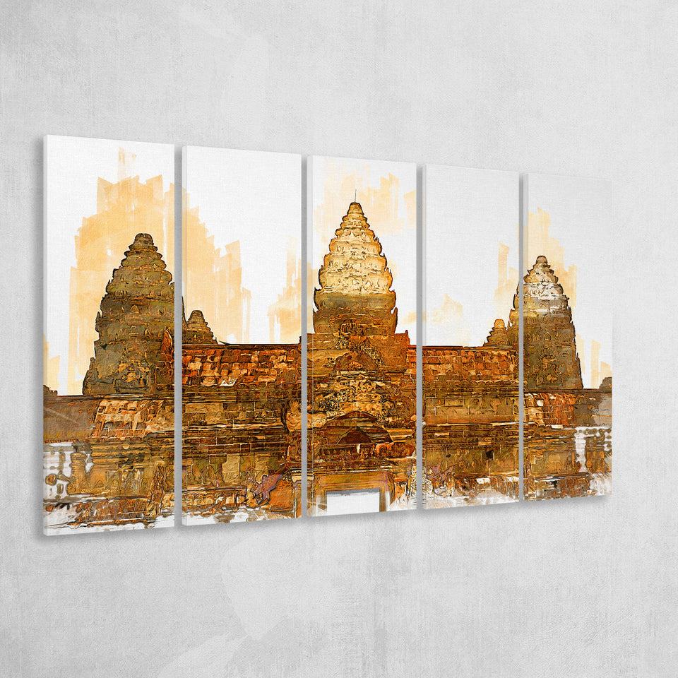 Angkor Ruins In Cambodia, Angkor Wall Art, Angkor Ruins Painting,5 Pieces B, Canvas Prints Wall Art Home Decor,X Large Canvas
