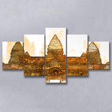 Angkor Ruins In Cambodia, Angkor Wall Art, Angkor Ruins Painting, Multi Panels, 5 Pieces, Canvas Prints Wall Art Home Decor