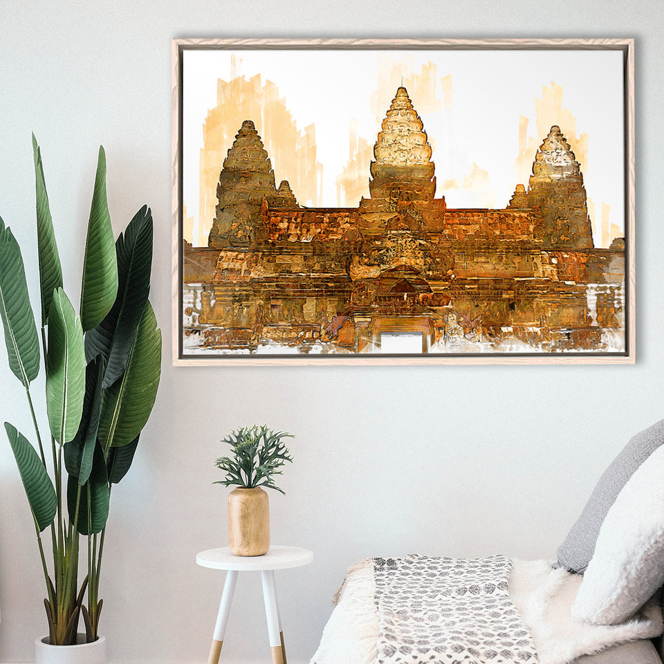 Angkor Ruins In Cambodia, Angkor Wall Art, Angkor Ruins Painting, Framed Canvas Prints Wall Art Home Decor,Floating Frame