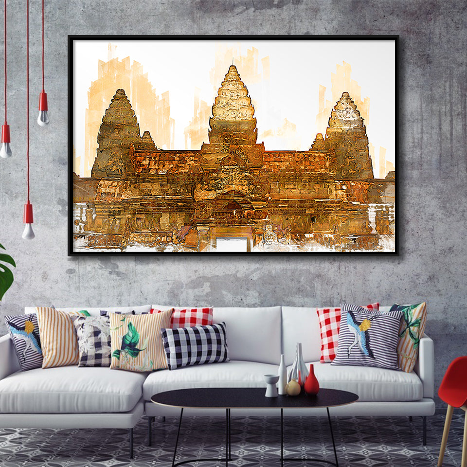 Angkor Ruins In Cambodia, Angkor Wall Art, Angkor Ruins Painting, Framed Canvas Prints Wall Art Home Decor,Floating Frame