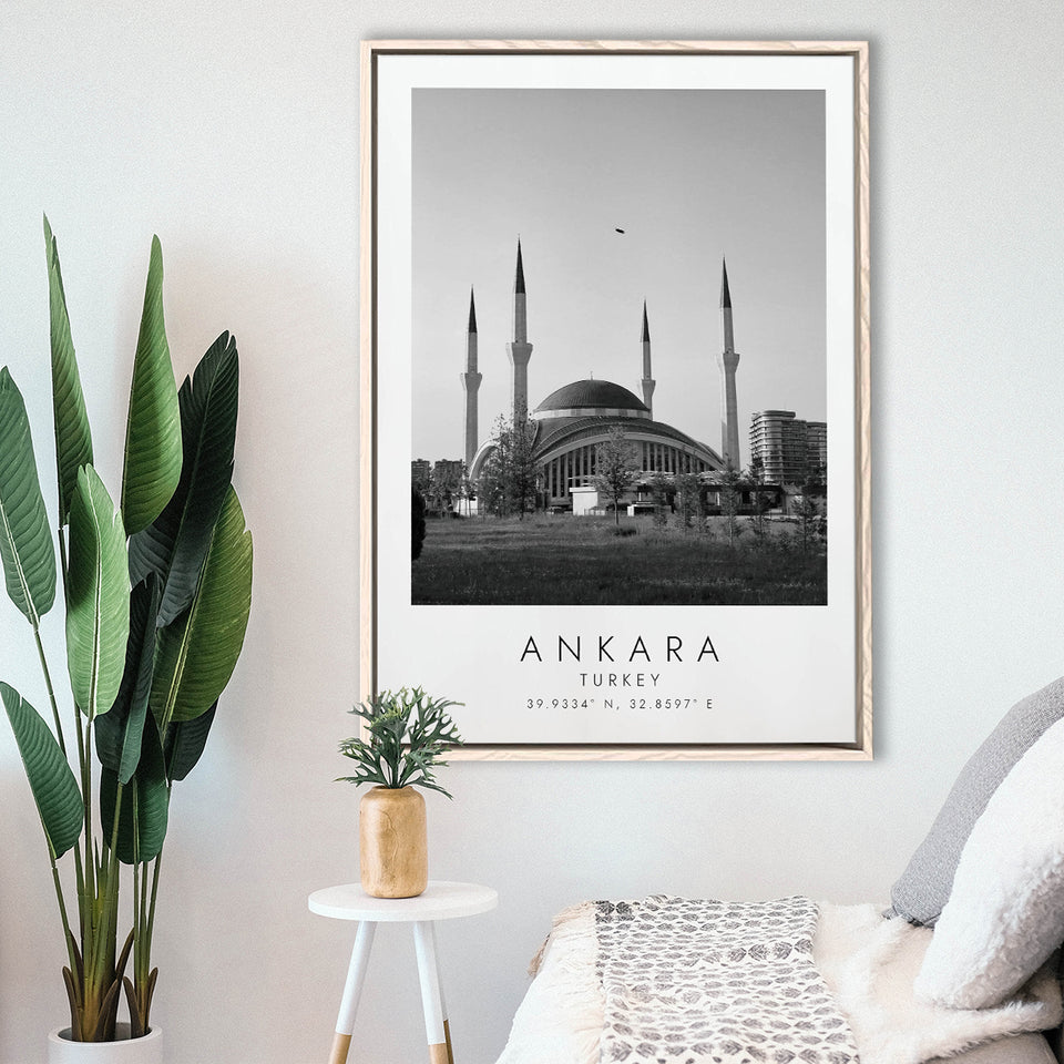 Ankara, Turkey Black And White Art Framed Canvas Prints Wall Art Home Decor, Floating Frame