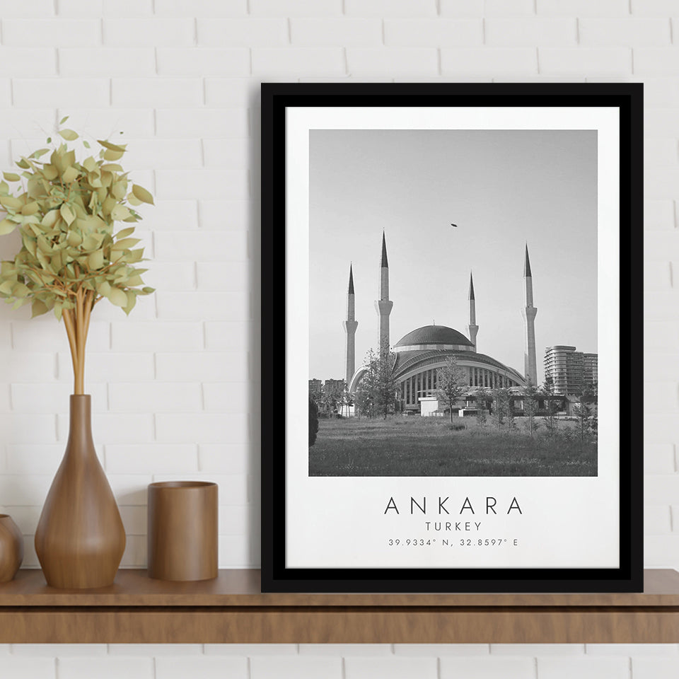 Ankara, Turkey Black And White Art Framed Canvas Prints Wall Art Home Decor, Floating Frame