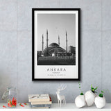 Ankara, Turkey Black And White Art Framed Canvas Prints Wall Art Home Decor, Floating Frame