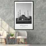 Ankara, Turkey Black And White Art Framed Canvas Prints Wall Art Home Decor, Floating Frame