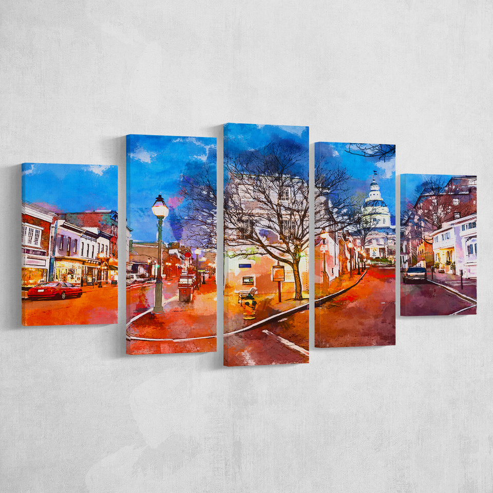 Annapolis Maryland Usa Downtown Cityscape On 5 Pieces Mixed Canvas Prints Wall Art Home Decor