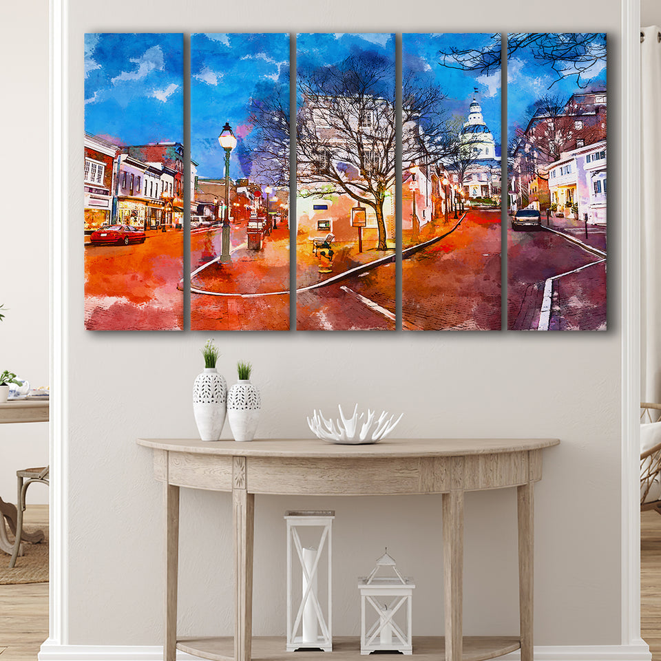 Annapolis Maryland Usa Downtown Cityscape On 5 Pieces Extra Large Canvas Prints Wall Art Home Decor