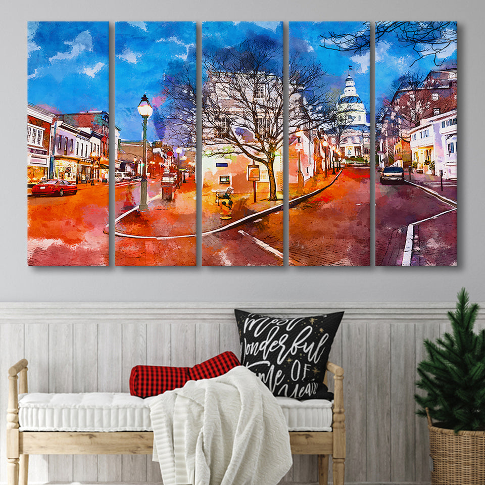 Annapolis Maryland Usa Downtown Cityscape On 5 Pieces Extra Large Canvas Prints Wall Art Home Decor