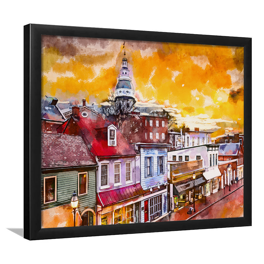 Annapolis Maryland Usa Downtown View Over V1 City Art Watercolor Framed Art Prints Wall Art Decor,Framed Picture