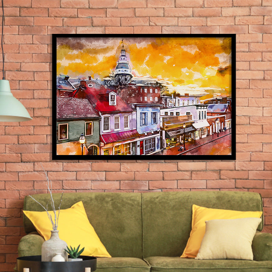 Annapolis Maryland Usa Downtown View Over V1 City Art Watercolor Framed Art Prints Wall Art Decor,Framed Picture