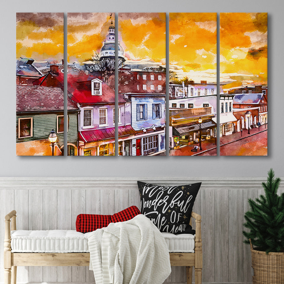 Annapolis Maryland Usa Downtown View Over V1 5 Pieces Extra Large Canvas Prints Wall Art Home Decor