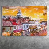 Annapolis Maryland Usa Downtown View Over V1 City Art Watercolor Canvas Prints Wall Art Home Decor, Large Canvas