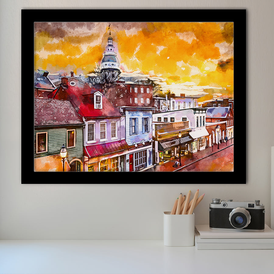 Annapolis Maryland Usa Downtown View Over V1 City Art Watercolor Framed Art Prints Wall Art Decor,Framed Picture