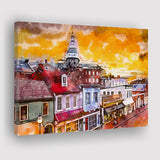 Annapolis Maryland Usa Downtown View Over V1 City Art Watercolor Canvas Prints Wall Art Home Decor, Large Canvas