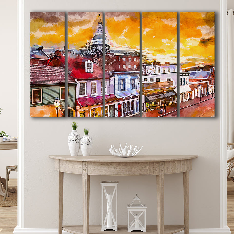 Annapolis Maryland Usa Downtown View Over V1 5 Pieces Extra Large Canvas Prints Wall Art Home Decor