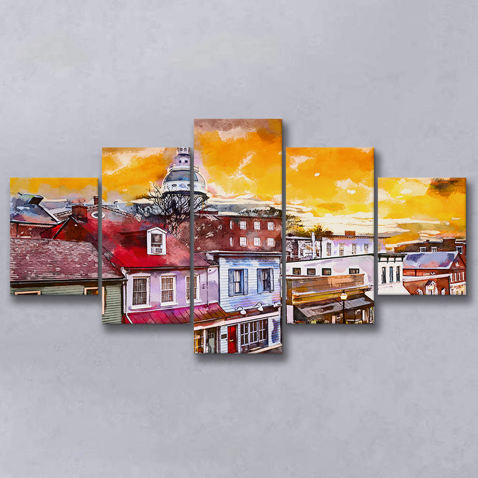 Annapolis Maryland Usa Downtown View Over V1 5 Pieces Mixed Canvas Prints Wall Art Home Decor