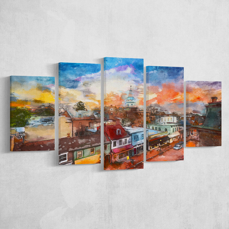 Annapolis Maryland Usa Downtown View Over 5 Pieces Mixed Canvas Prints Wall Art Home Decor