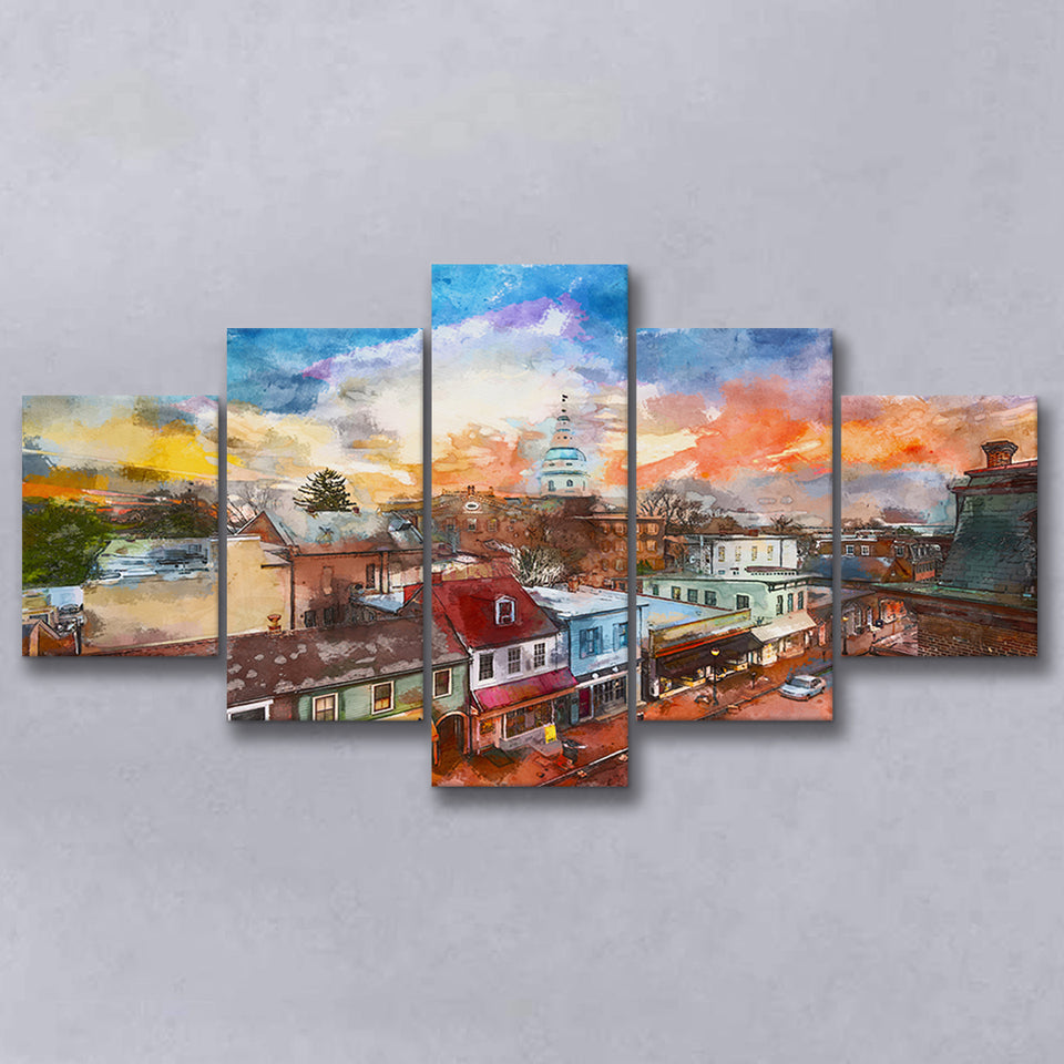 Annapolis Maryland Usa Downtown View Over 5 Pieces Mixed Canvas Prints Wall Art Home Decor
