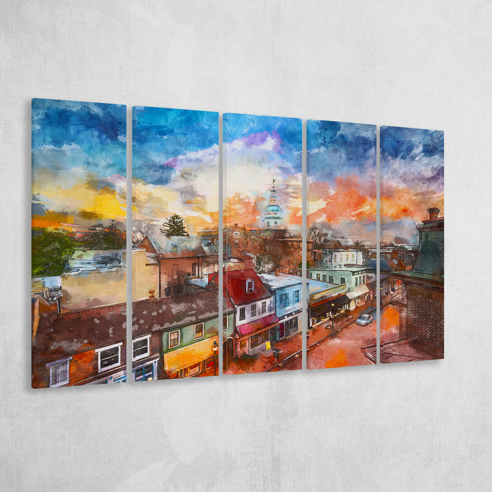 Annapolis Maryland Usa Downtown View Over 5 Pieces Extra Large Canvas Prints Wall Art Home Decor