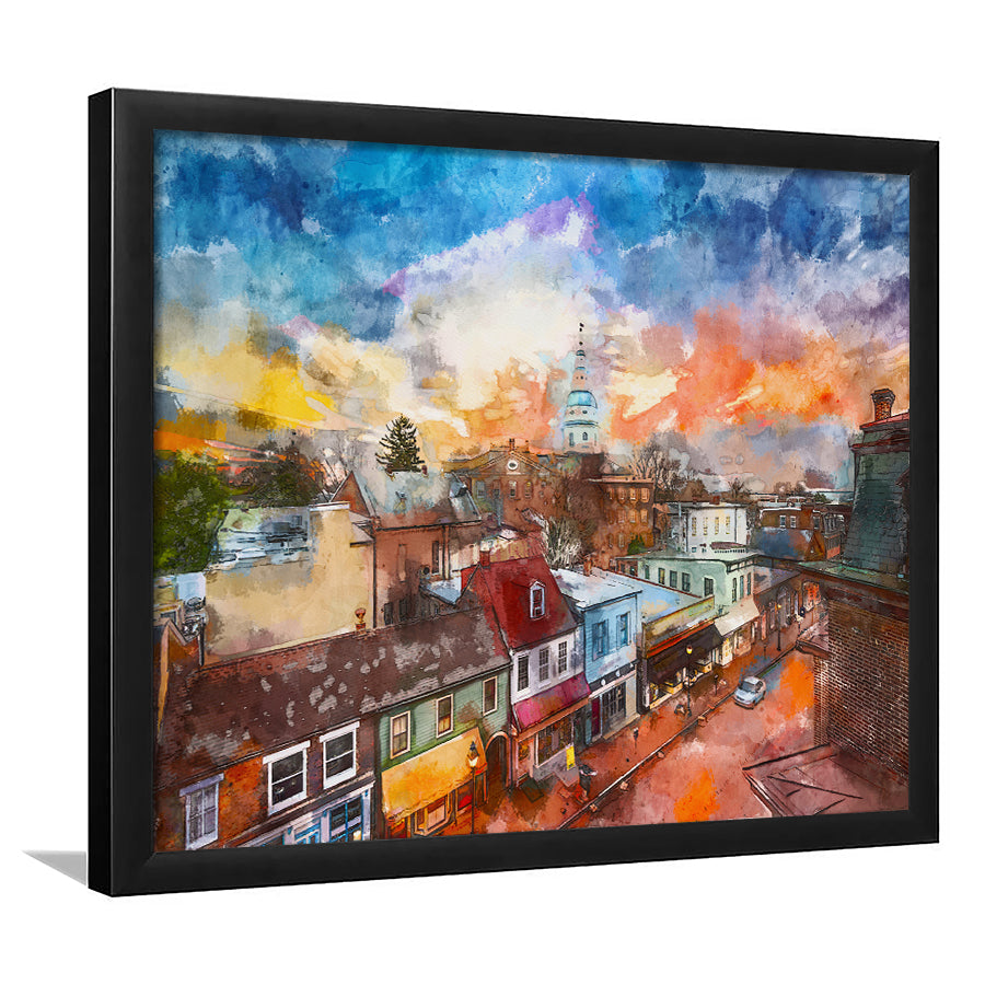 Annapolis Maryland Usa Downtown View Over City Art Watercolor Framed Art Prints Wall Art Decor,Framed Picture