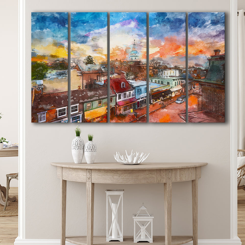 Annapolis Maryland Usa Downtown View Over 5 Pieces Extra Large Canvas Prints Wall Art Home Decor