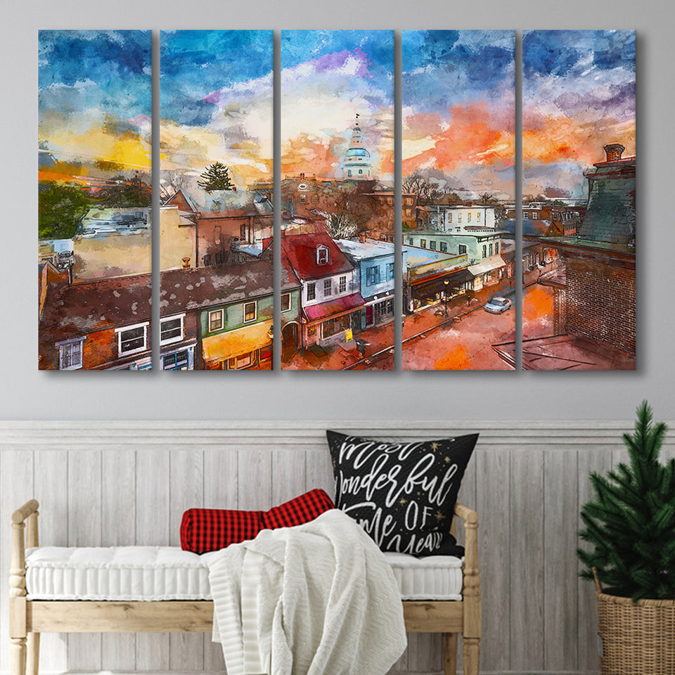 Annapolis Maryland Usa Downtown View Over 5 Pieces Extra Large Canvas Prints Wall Art Home Decor