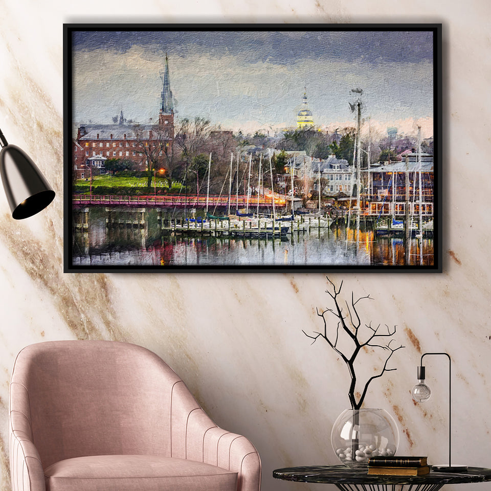 Annapolis Cityscape Maryland Framed Canvas Prints Wall Art Decor - Paiting Canvas, Art Prints, Floating Frame