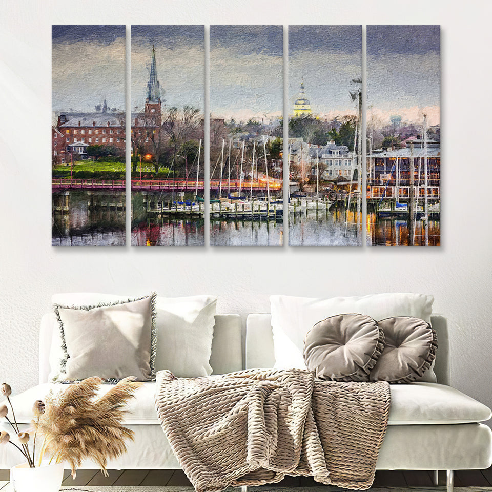 Annapolis Cityscape Maryland 5 Piece B Canvas Prints Wall Art Decor - Painting Canvas, Multi Panels
