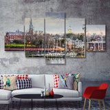 Annapolis Cityscape Maryland 5 Piece Canvas Prints Wall Art Decor - Painting Canvas, Multi Panels