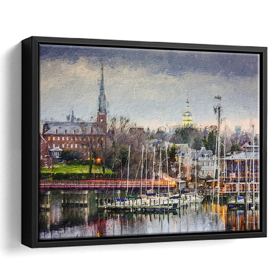 Annapolis Cityscape Maryland Framed Canvas Prints Wall Art Decor - Paiting Canvas, Art Prints, Floating Frame