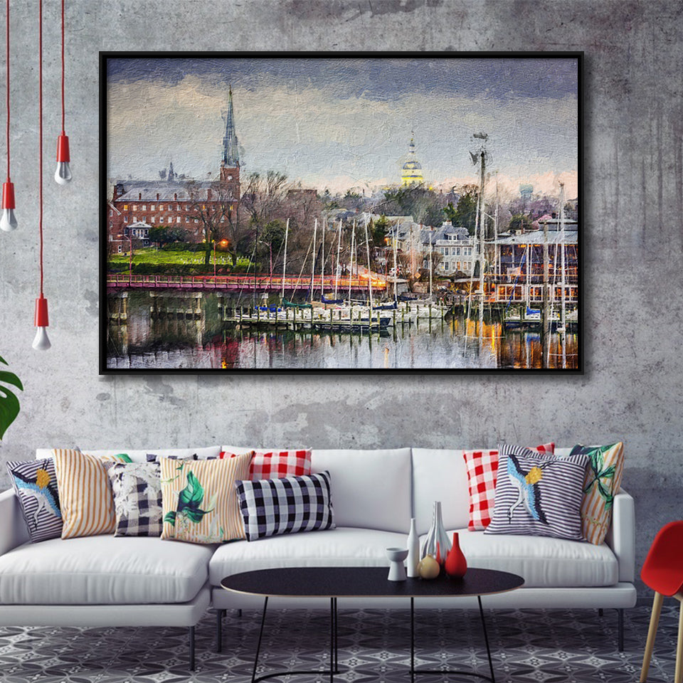 Annapolis Cityscape Maryland Framed Canvas Prints Wall Art Decor - Paiting Canvas, Art Prints, Floating Frame
