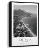 Antalya, Turkey Black And White Art Framed Canvas Prints Wall Art Home Decor, Floating Frame