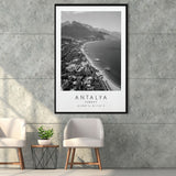 Antalya, Turkey Black And White Art Framed Canvas Prints Wall Art Home Decor, Floating Frame