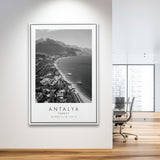 Antalya, Turkey Black And White Art Framed Canvas Prints Wall Art Home Decor, Floating Frame