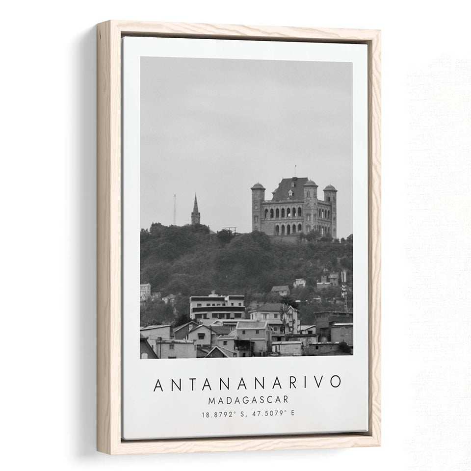 Antananarivo, Madagascar Black And White Art Framed Canvas Prints Wall Art Home Decor, Floating Frame
