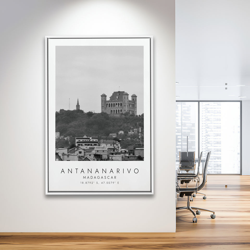 Antananarivo, Madagascar Black And White Art Framed Canvas Prints Wall Art Home Decor, Floating Frame