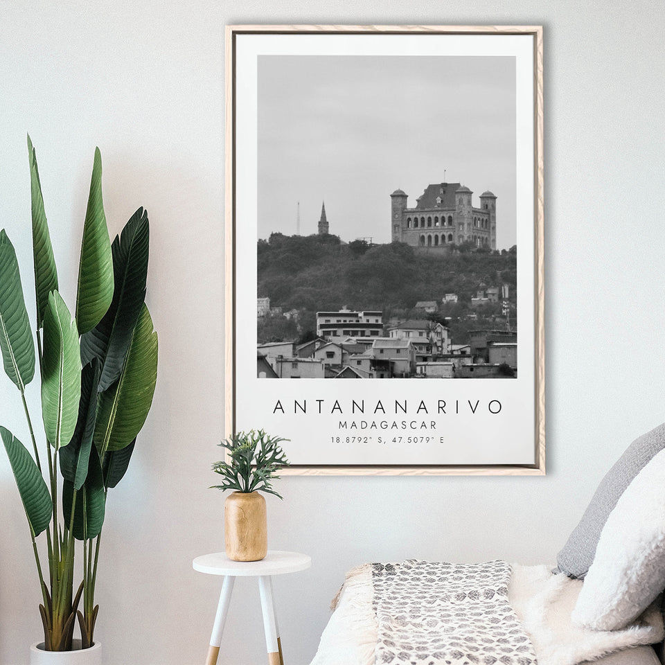 Antananarivo, Madagascar Black And White Art Framed Canvas Prints Wall Art Home Decor, Floating Frame