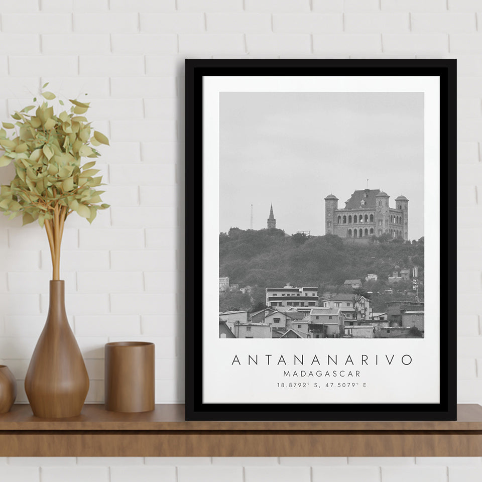 Antananarivo, Madagascar Black And White Art Framed Canvas Prints Wall Art Home Decor, Floating Frame