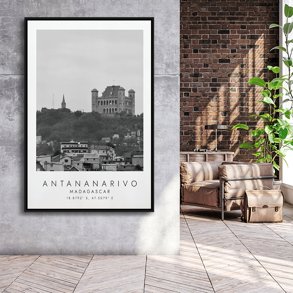 Antananarivo, Madagascar Black And White Art Framed Canvas Prints Wall Art Home Decor, Floating Frame