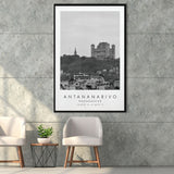 Antananarivo, Madagascar Black And White Art Framed Canvas Prints Wall Art Home Decor, Floating Frame