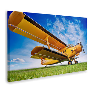 Antique Yellow Airplane Canvas Wall Art - Canvas Prints, Prints for Sale, Canvas Painting, Canvas On Sale