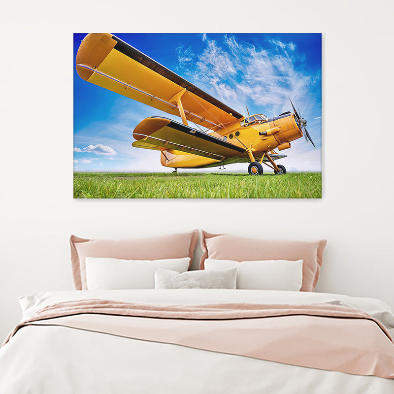 Antique Yellow Airplane Canvas Wall Art - Canvas Prints, Prints for Sale, Canvas Painting, Canvas On Sale