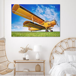 Antique Yellow Airplane Canvas Wall Art - Canvas Prints, Prints for Sale, Canvas Painting, Canvas On Sale