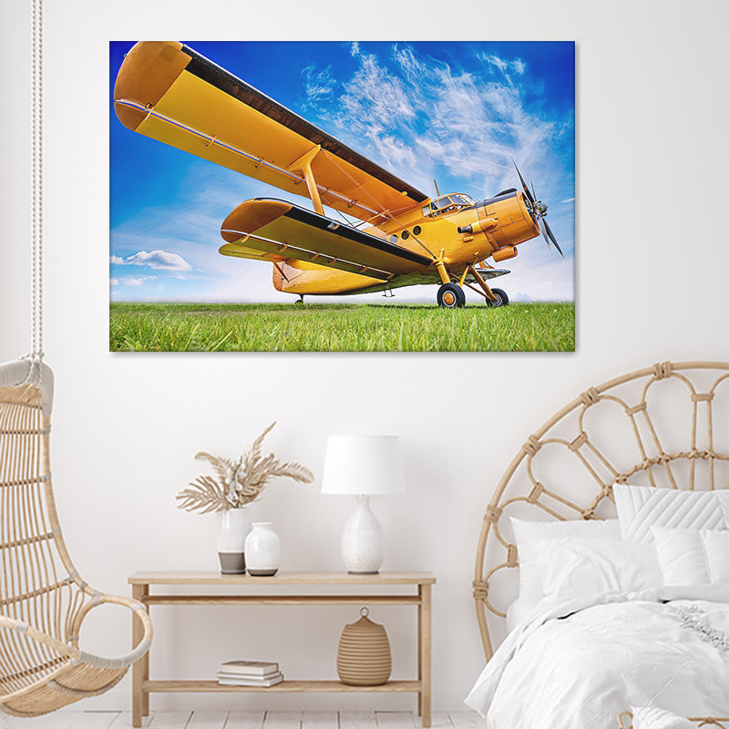 Antique Yellow Airplane Canvas Wall Art - Canvas Prints, Prints for Sale, Canvas Painting, Canvas On Sale