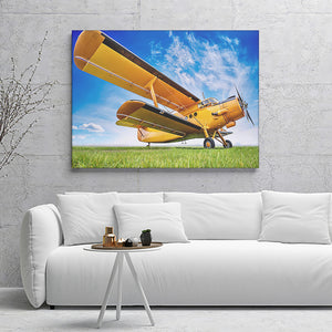 Antique Yellow Airplane Canvas Wall Art - Canvas Prints, Prints for Sale, Canvas Painting, Canvas On Sale