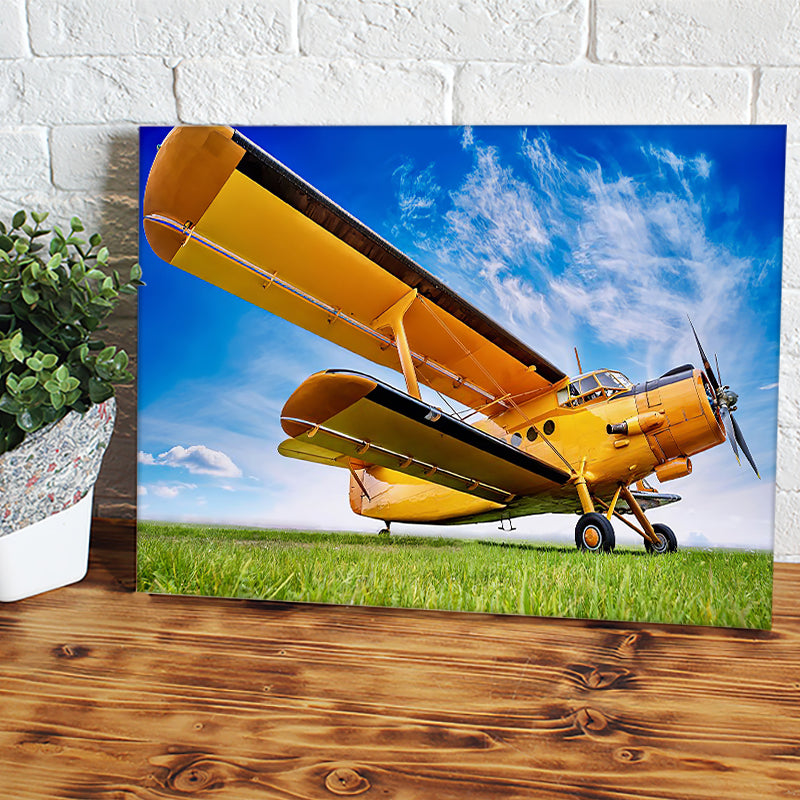 Antique Yellow Airplane Canvas Wall Art - Canvas Prints, Prints for Sale, Canvas Painting, Canvas On Sale