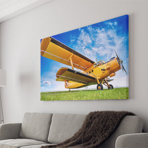 Antique Yellow Airplane Canvas Wall Art - Canvas Prints, Prints for Sale, Canvas Painting, Canvas On Sale