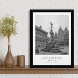 Antwerp, Belgium Black And White Art Framed Canvas Prints Wall Art Home Decor, Floating Frame