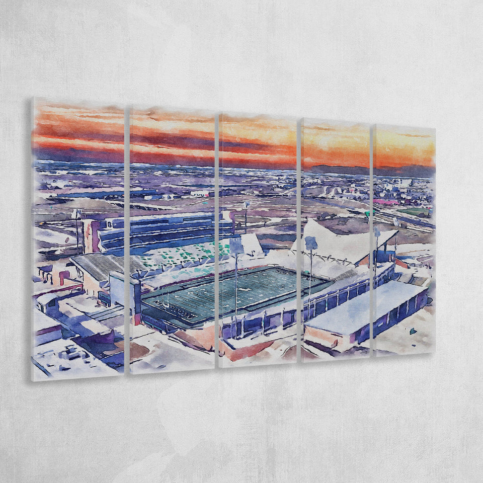 Apogee Stadium North Texas Mean Green Watercolor, 5 Pieces B, Multi Panel Canvas Prints Wall Art Decor