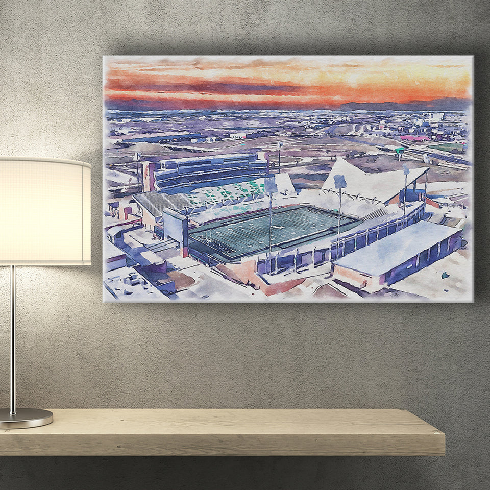 Apogee Stadium North Texas Mean Green Watercolor, Sport Art Prints Fan Gift, Canvas Prints Wall Art Decor